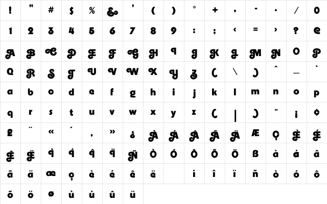 Embrionic85Swash Swash  glyph index