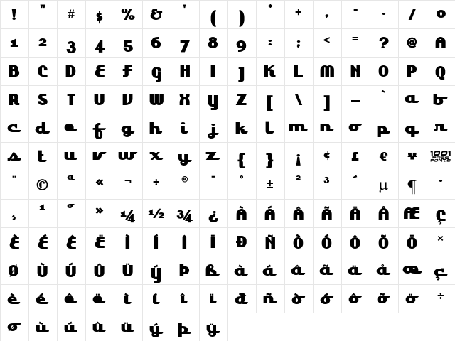 Lakeshore Drive NF Regular  glyph index