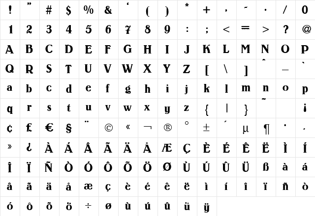 Louis Regular  glyph index
