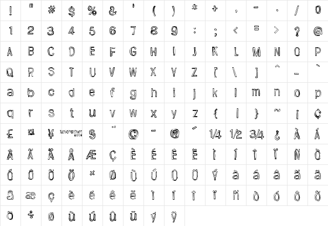 Jugglingoose Regular  glyph index