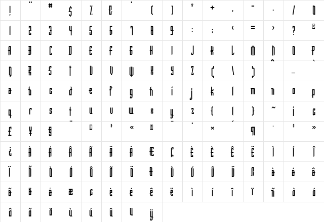 Dog Regular  glyph index
