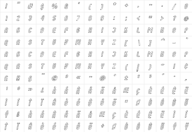 Kumba Sketch Outline Italic  glyph index