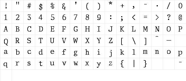 Corporal Regular  glyph index