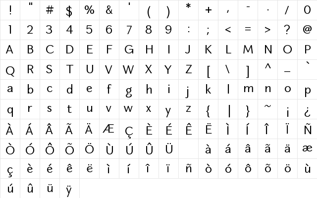 CoronaSansHMK Regular  glyph index