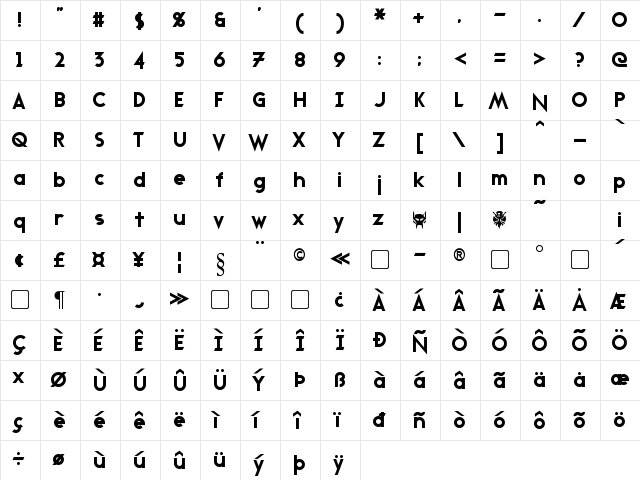 Transmetals Regular  glyph index