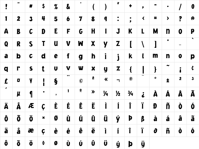 Jacoby Medium  glyph index