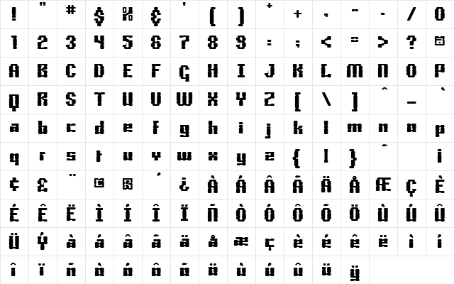 BoxonoxoBold Regular  glyph index