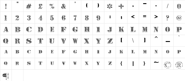 Slabber Regular  glyph index
