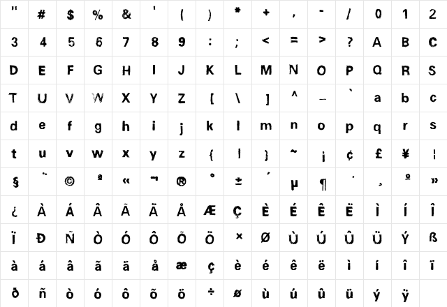 Unisketch_limited Bold  glyph index
