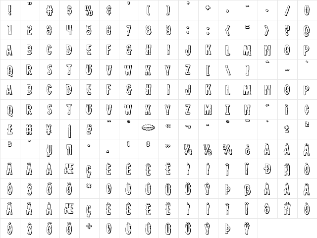 Carnival Corpse Shadow Shadow Expanded  glyph index