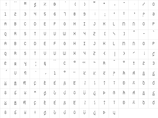 Sicret Mono PERSONAL Extra Light  glyph index