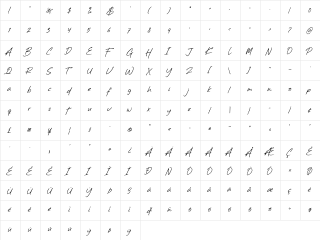Billistone Regular  glyph index