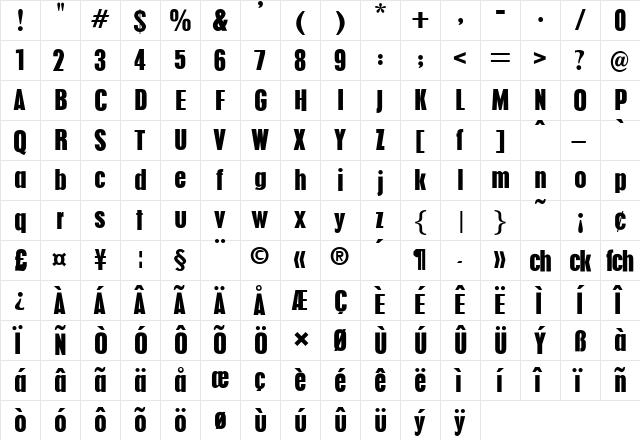 Pilsen Plakat Regular  glyph index
