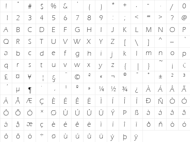 ErasEF Regular  glyph index