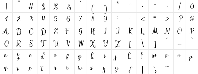 Barbara Script Regular  glyph index