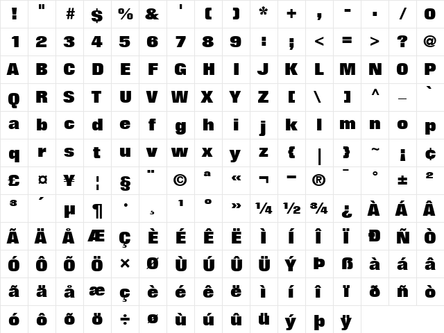 Folio-ExtraBold Extra Bold  glyph index
