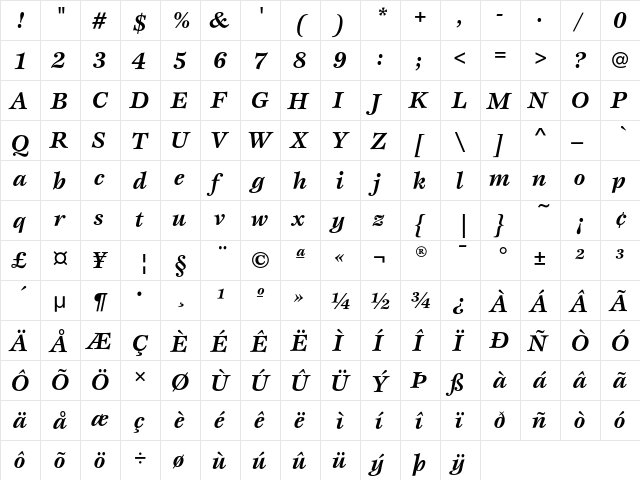 EspritEF BoldItalic  glyph index