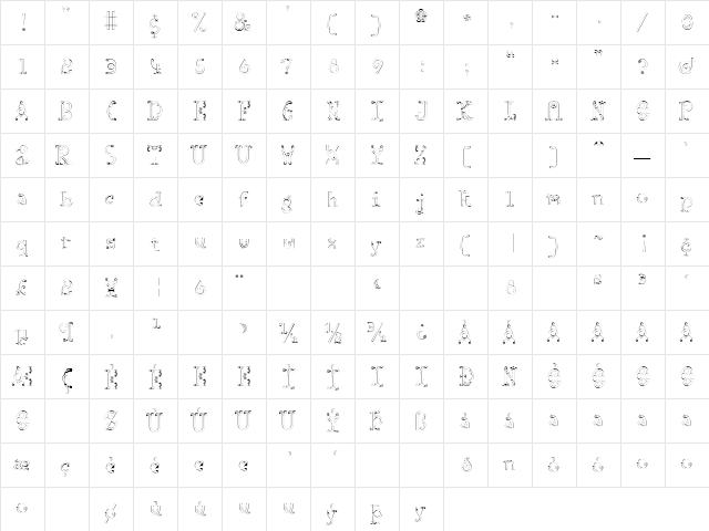 Missionary Regular  glyph index
