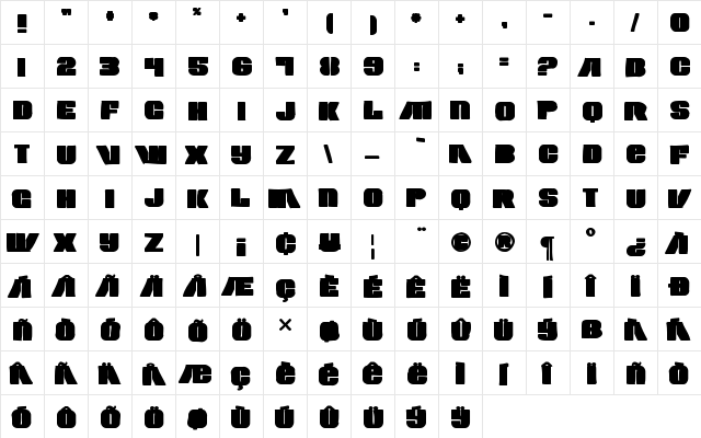 Contour Generator Ink Regular  glyph index