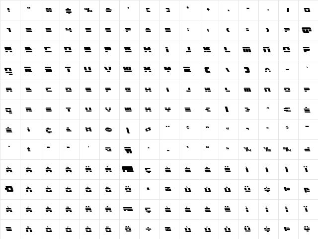 Quicken Leftalic Italic  glyph index