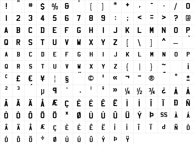 Mandatory Regular  glyph index