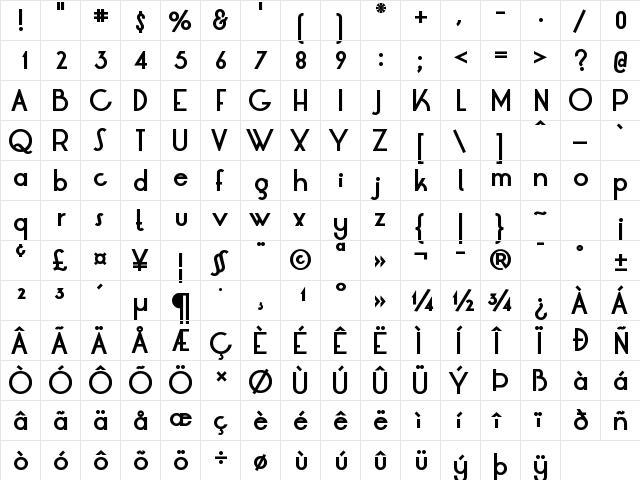 LRT Oksana Bold  glyph index
