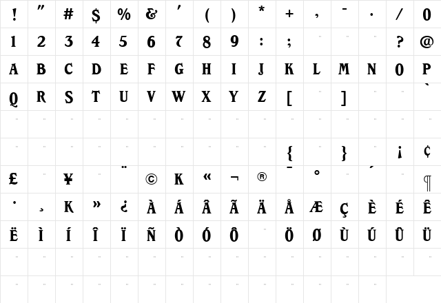 SycamoreBold Roman  glyph index