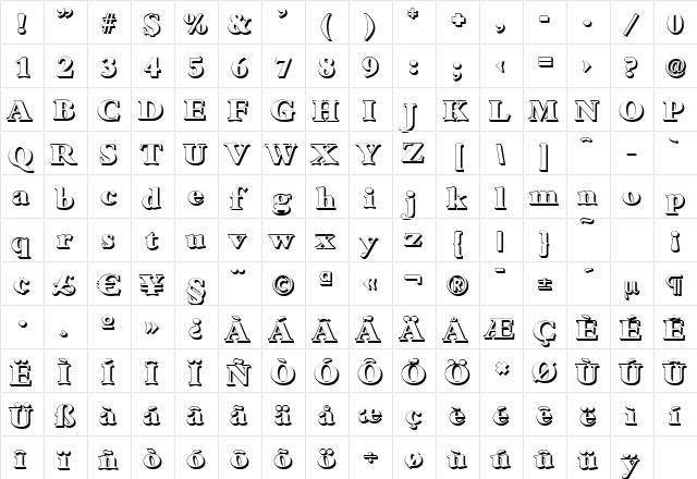 BambergShadow-Heavy Regular  glyph index