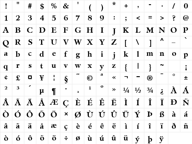 ClericSSK Bold  glyph index