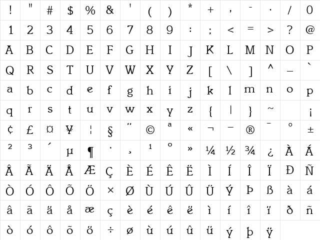 EnsembleSSK Regular  glyph index