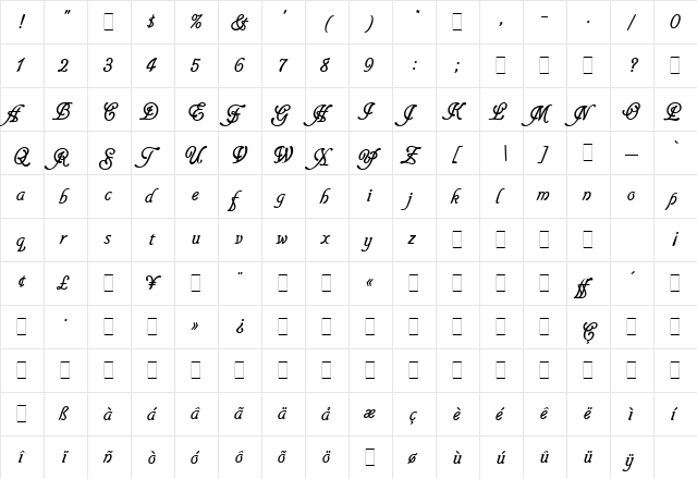 Glastonbury Let Plain Regular  glyph index