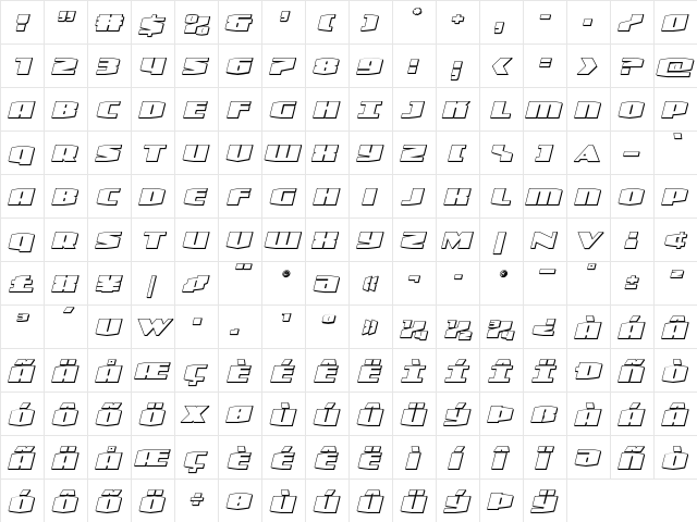 Alpha Century 3D Italic Regular  glyph index