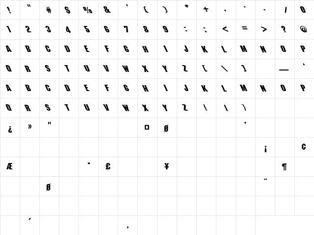 Weapon 2 Regular  glyph index