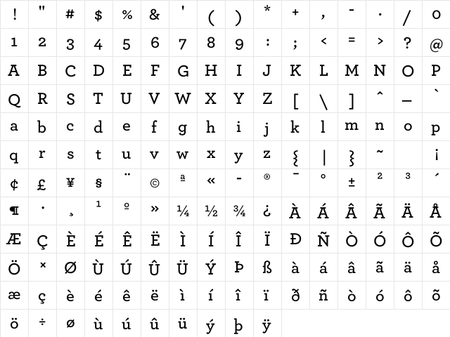 ArcherPro Semibold  glyph index