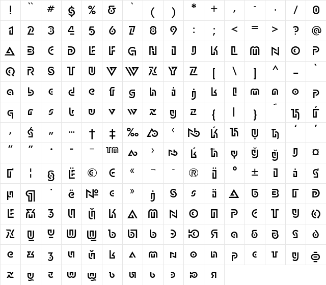 DublonC Regular  glyph index