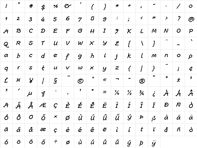 Escript LT Light Bold Italic  glyph index