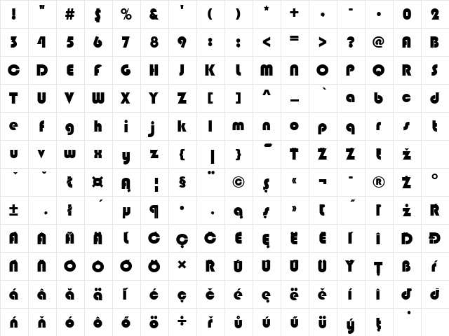 BlippoBlaPEE Regular  glyph index