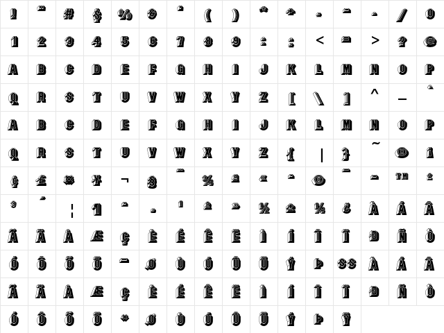 Buxom D Regular  glyph index