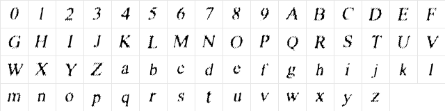 Riquoth Regular  glyph index