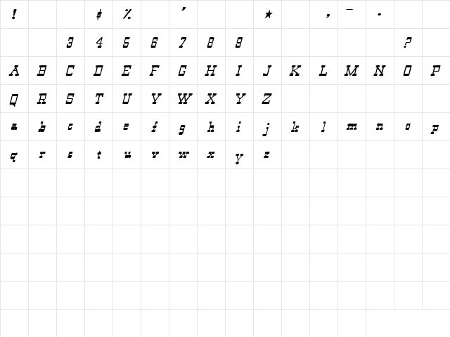 Take It Easy 6 Regular  glyph index