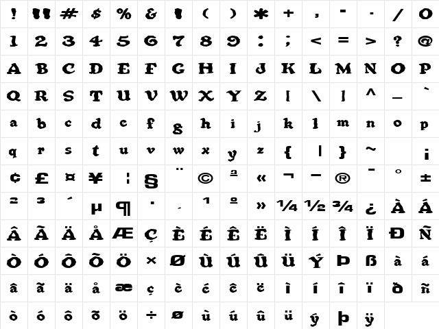 FoolHartOld27 Regular  glyph index