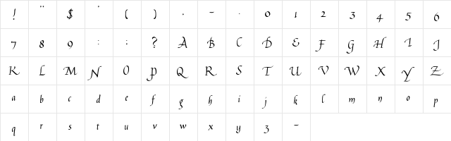 CallifontsB16PostScript Regular  glyph index