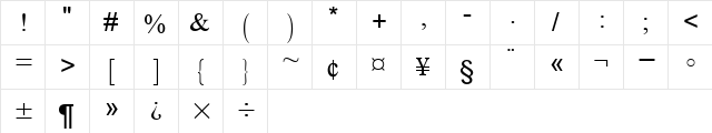 OpenSymbol Regular  glyph index
