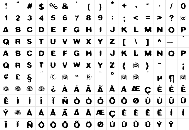 Crush49 Regular  glyph index