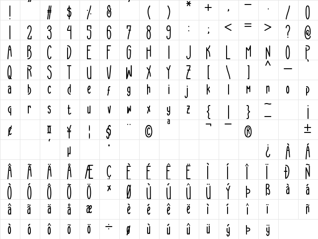 Avoid Regular  glyph index