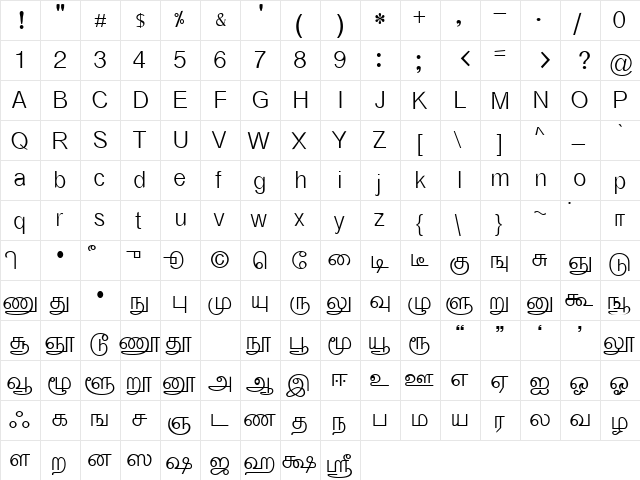 TAB_ELANGO_Barathi Normal  glyph index