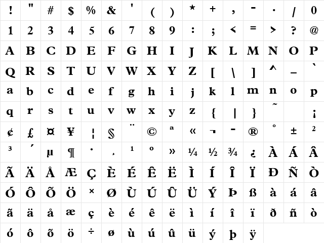 URWPleiadesT Bold  glyph index