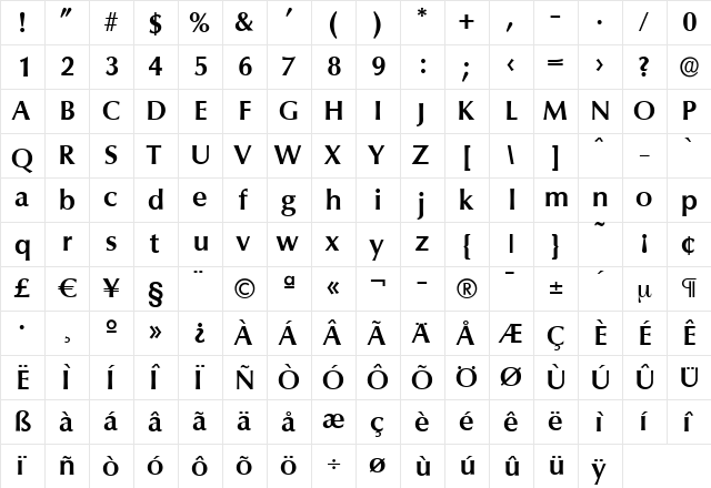 EricBecker Bold  glyph index