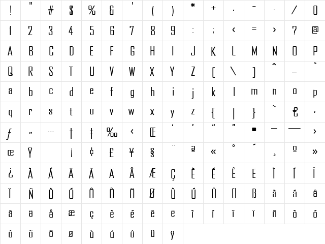 Ensemble Regular  glyph index