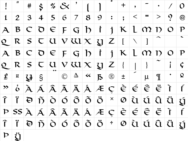 Viking Medium  glyph index